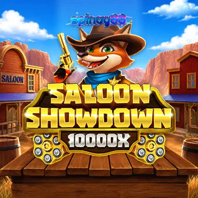 Saloon Showdown 10,000x slot game interface na may Western theme
